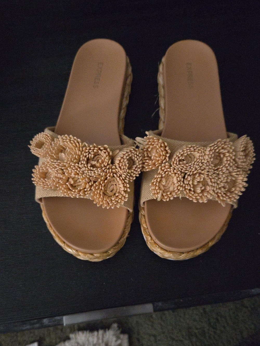 Express Tan Floral Beaded Slide Sandals